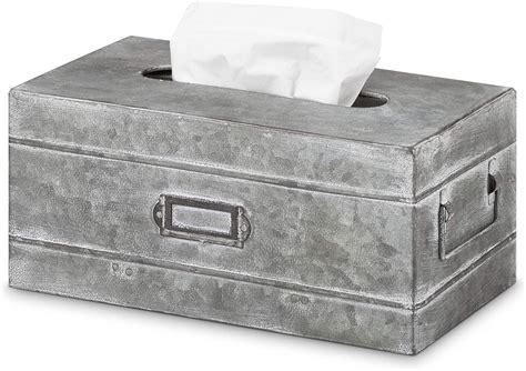 Tissue Box Cover, Galvanized Metal, Silver 